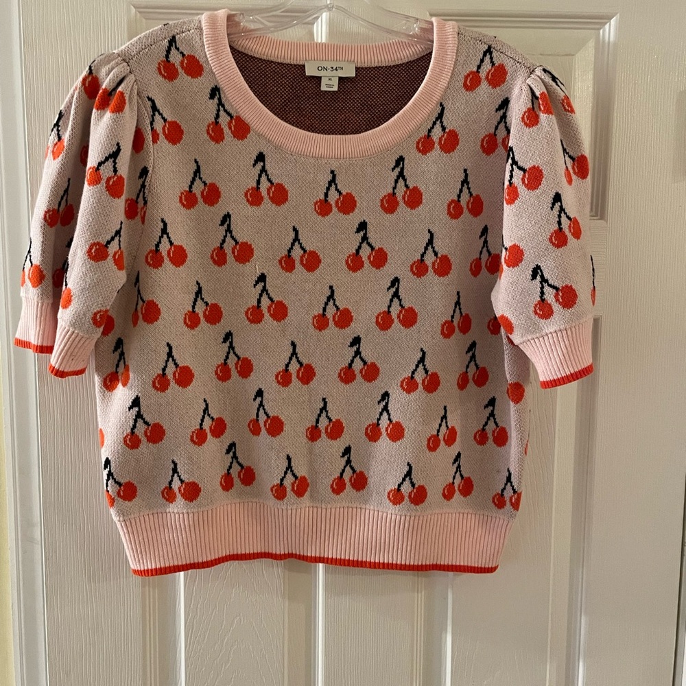 ON 34th Pink Cherry Pattern Sweater